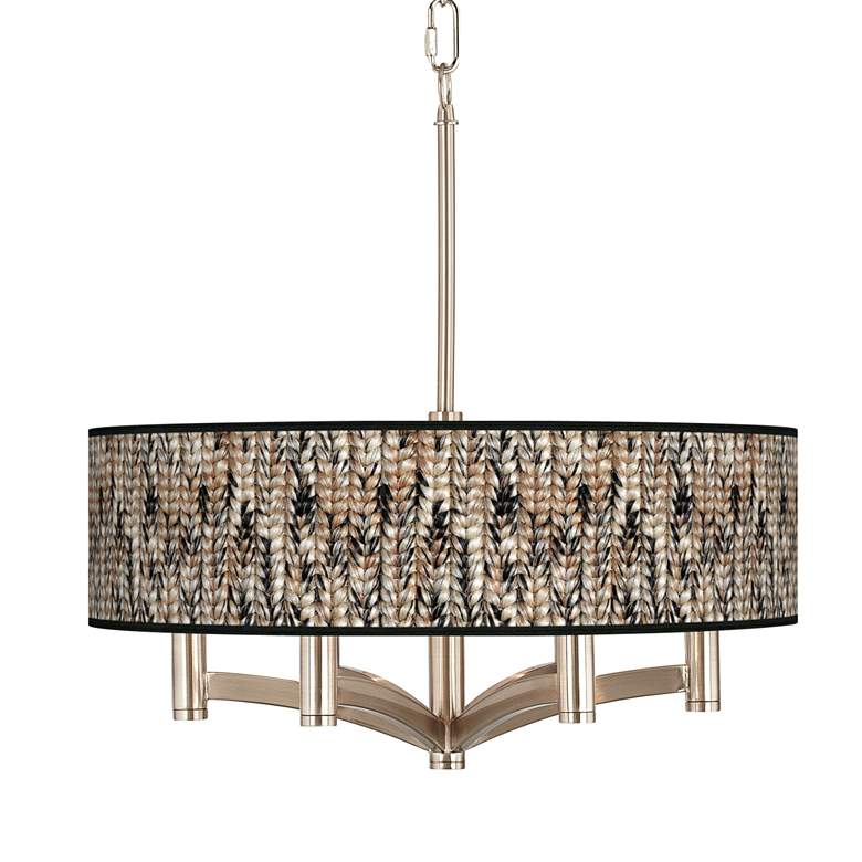 Image 1 Braided Jute Ava 6-Light Nickel Pendant Chandelier