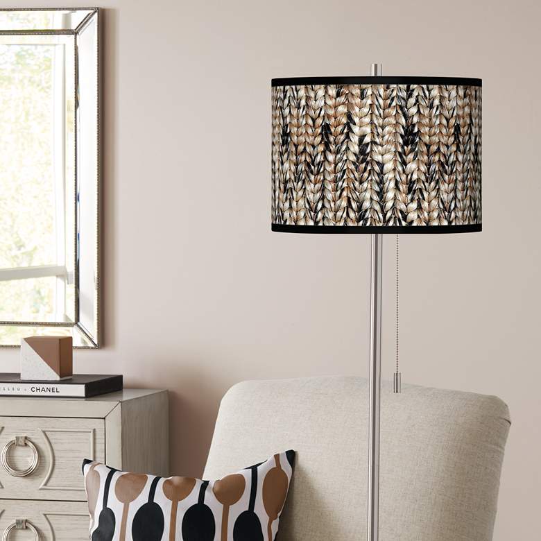 Image 1 Braided Jute Brushed Nickel Pull Chain Floor Lamp