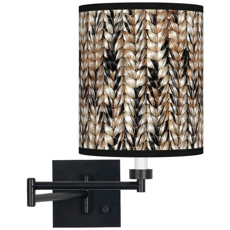 Image 1 Braided Jute Espresso Bronze Swing Arm Wall Lamp