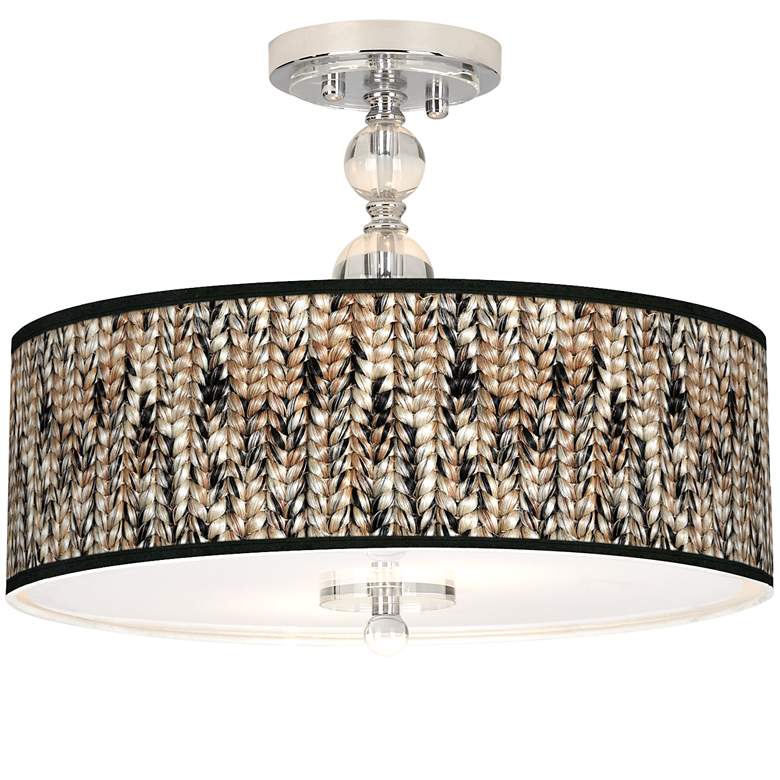 Image 1 Braided Jute Giclee 16" Wide Semi-Flush Ceiling Light