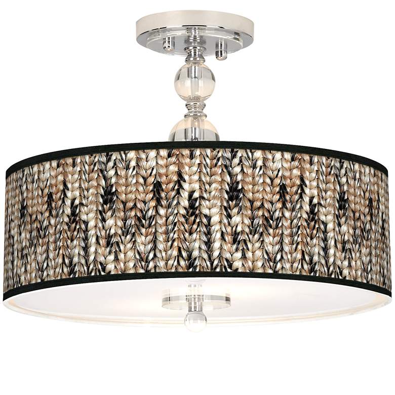 Image 1 Braided Jute Giclee 16 inch Wide Semi-Flush Ceiling Light