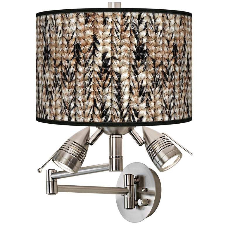 Image 1 Braided Jute Giclee Plug-In Swing Arm Wall Lamp