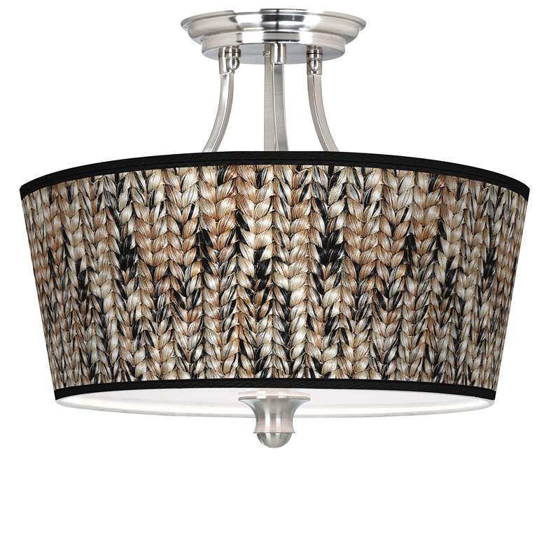 Image 1 Braided Jute Tapered Drum Giclee Ceiling Light