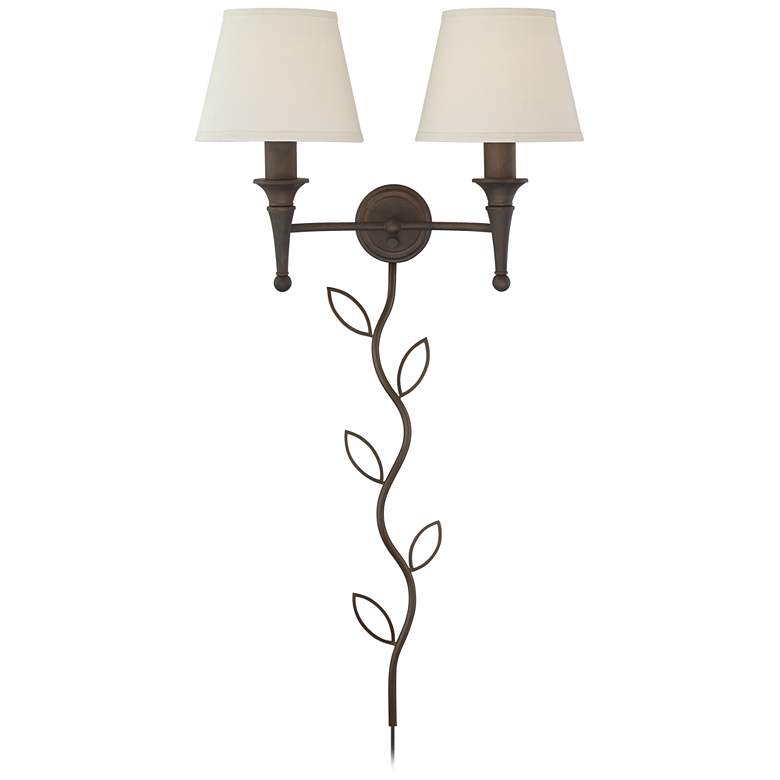 Image 1 Braidy Bronze 2-Light Plug-In Wall Sconce with Cord Cover