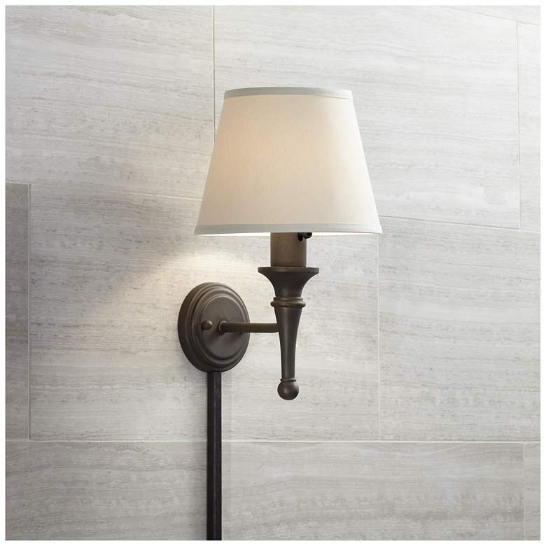 Image 1 Braidy Bronze Plug-in Wall Sconce with Cord Cover