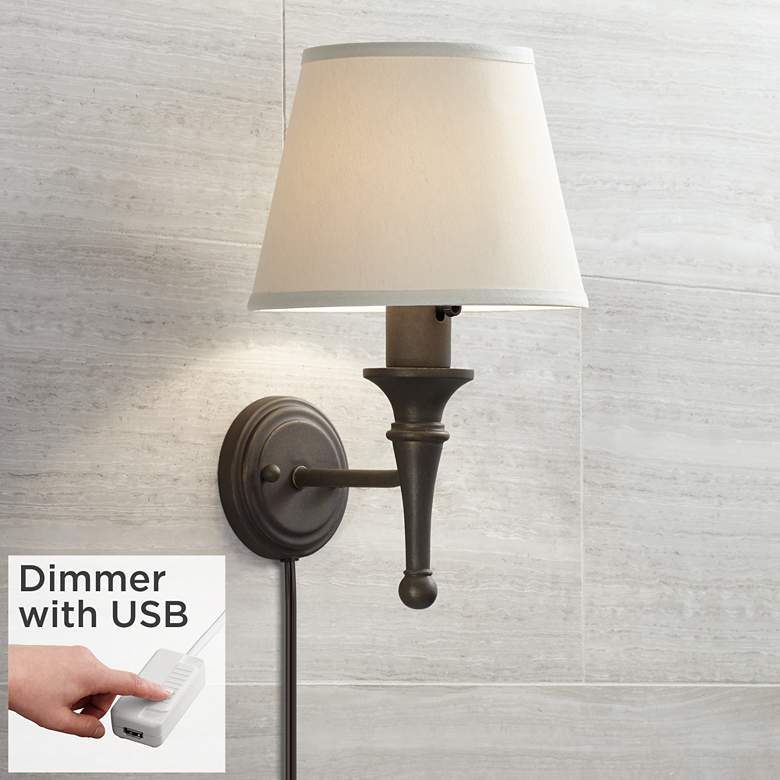 Image 1 Braidy Bronze Plug-In Wall Sconce with USB Dimmer