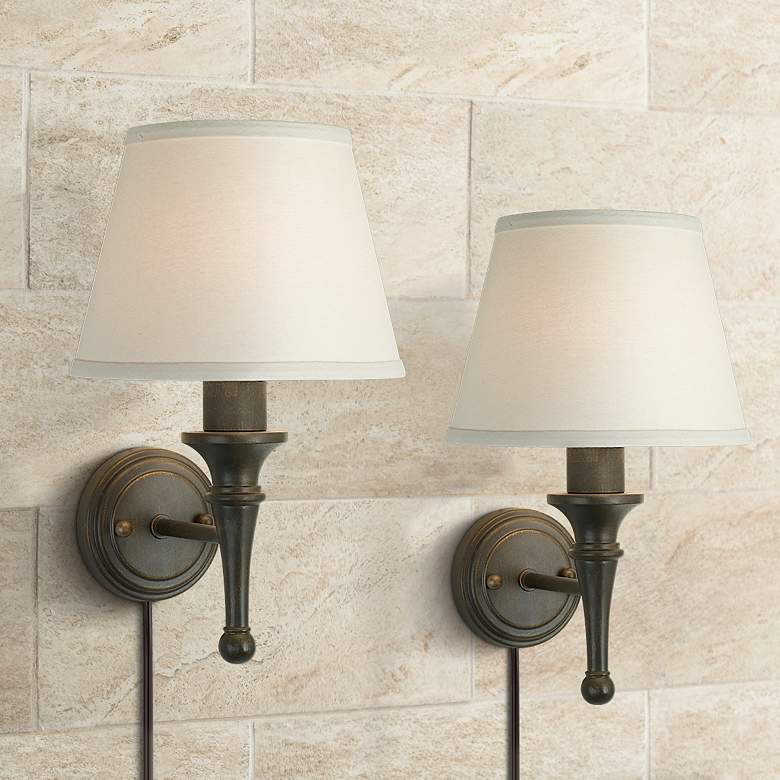 Image 1 Braidy Bronze Plug-In Wall Sconces Set of 2 w/ Smart Socket