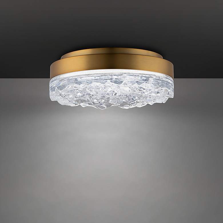 Image 1 Bramble 12" Wide Aged Brass and Crystal LED Ceiling Light