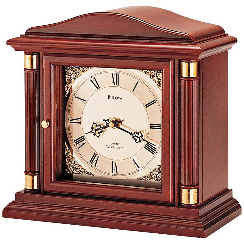 Image 1 Bramley Walnut Wood 12 inch Wide Bulova Mantel Clock