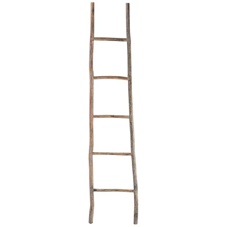 Image 1 Branch 70" High White Washed Wood Decorative Ladder