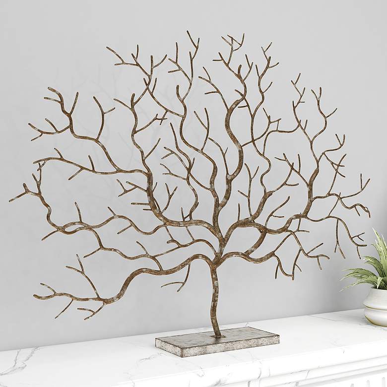 Image 1 Branched Out 32 inch Wide Polished Silver Gold Tree Sculpture