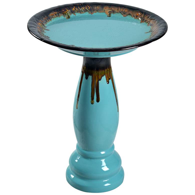 Image 1 Brandy 22 inch High Teal Blue Ceramic Garden Birdbath