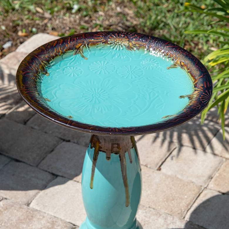 Brandy 22&quot; High Teal Blue Ceramic Garden Birdbath more views