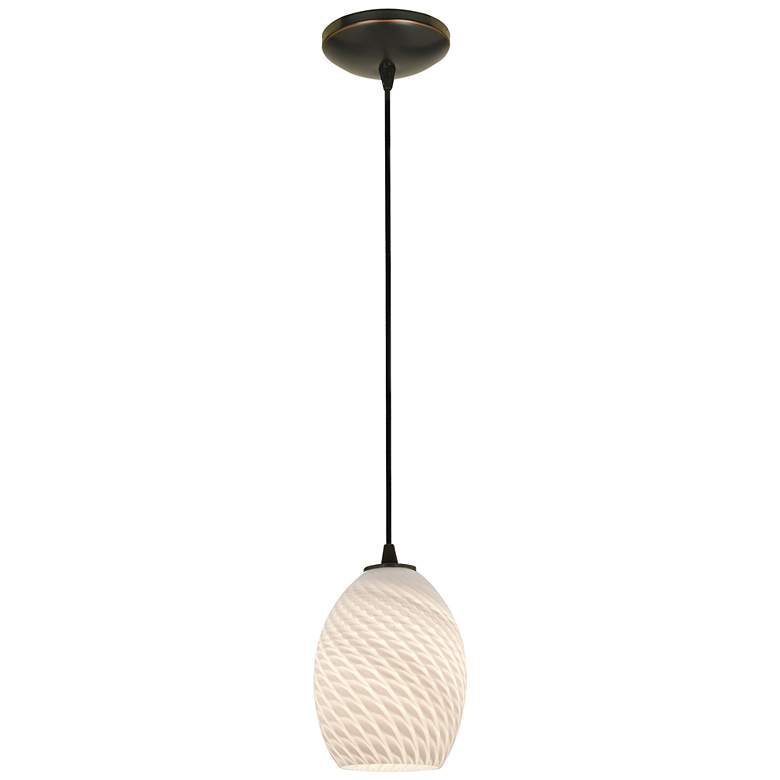 Image 1 Brandy FireBird 6" Wide Oiled Bronze Cord Hung Pendant w/ White Glass