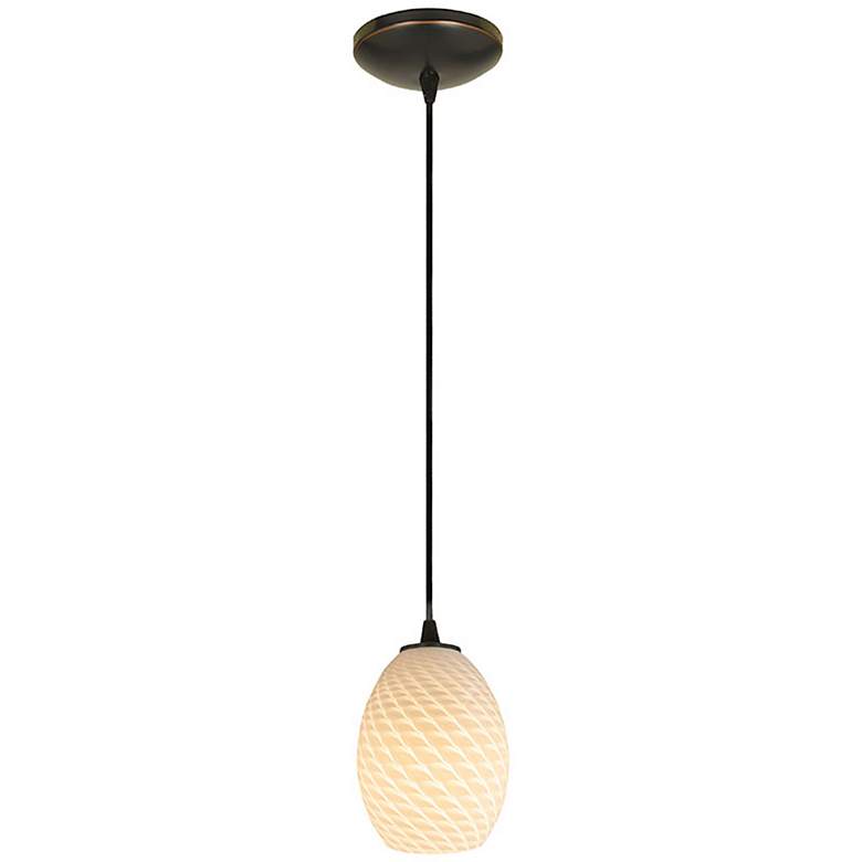 Image 2 Brandy FireBird 6" Wide Oiled Bronze Cord Hung Pendant w/ White Glass more views