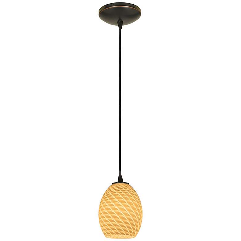 Image 3 Brandy FireBird 6" Wide Oiled Bronze Cord Hung Pendant w/ White Glass more views