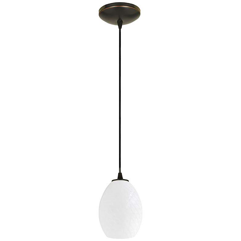 Image 5 Brandy FireBird 6" Wide Oiled Bronze Cord Hung Pendant w/ White Glass more views