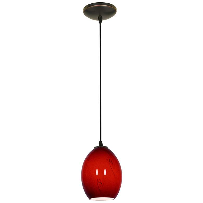 Image 1 Brandy FireBird 6 inch Wide Oiled Corded Pendant w/ Red Sky Glass Shade