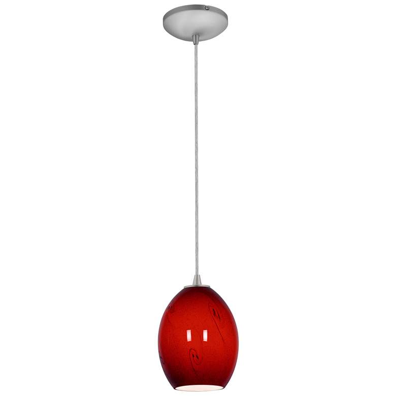 Image 1 Brandy FireBird E26 LED Cord Pendant - Brushed Steel Finish, Red Sky Glass