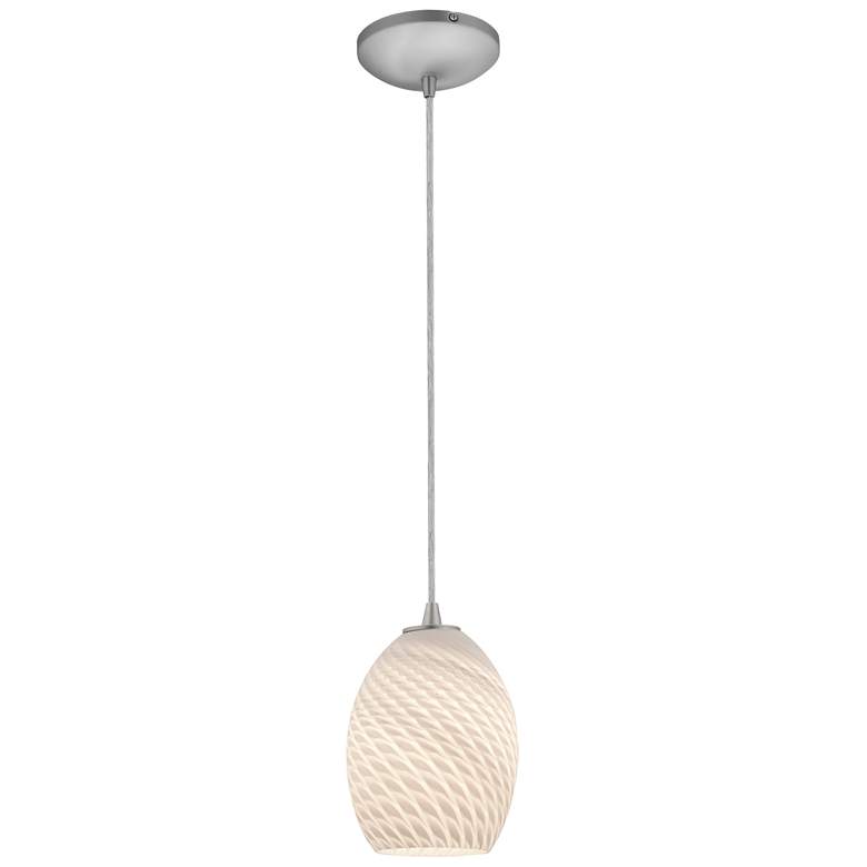 Image 1 Brandy FireBird E26 LED Cord Pendant - Brushed Steel Finish, White Glass
