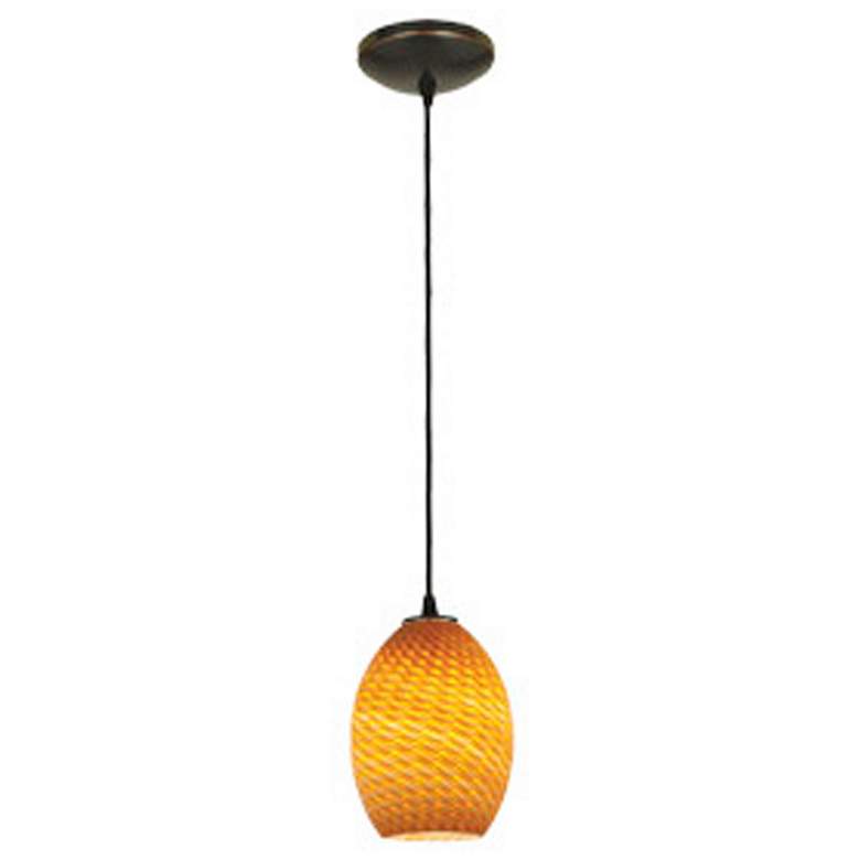 Image 1 Brandy FireBird E26 LED Cord Pendant - Oil Rubbed Bronze Finish,Amber Glass