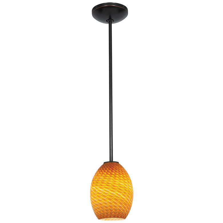 Image 1 Brandy FireBird E26 LED Rod Pendant - Oil Rubbed Bronze Finish, Amber Glass