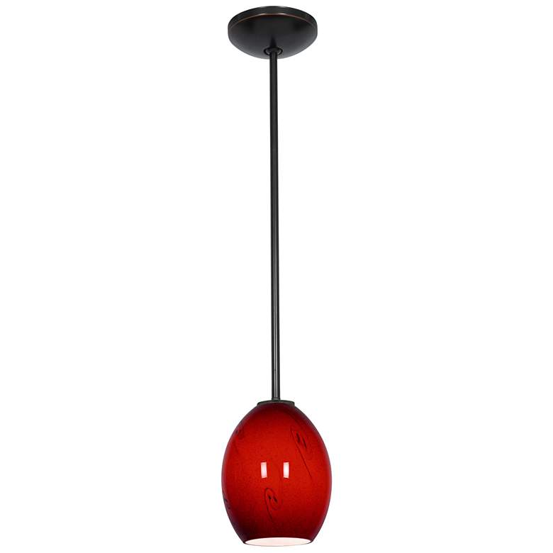 Image 1 Brandy FireBird E26 LED Rod Pendant - Oil Rubbed Bronze Finish, Red Glass