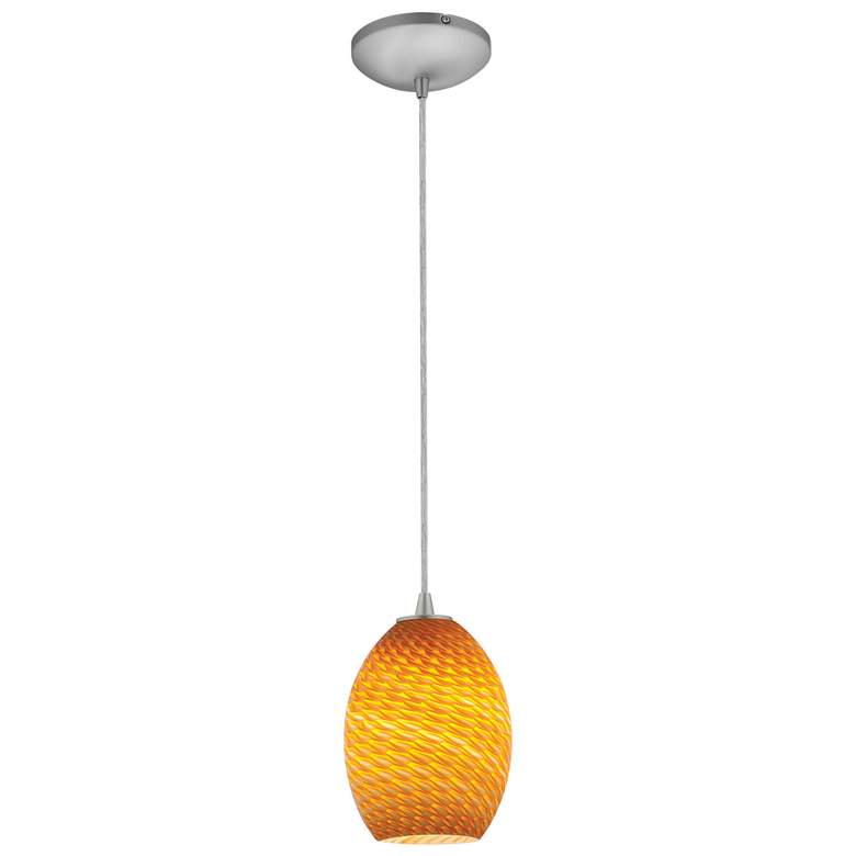 Image 1 Brandy FireBird LED Cord Pendant - Brushed Steel Finish, Amber Glass