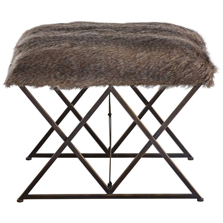 Image 2 Brannen 23 3/4 inch Wide Brown Faux Fur Small Argyle Iron Bench