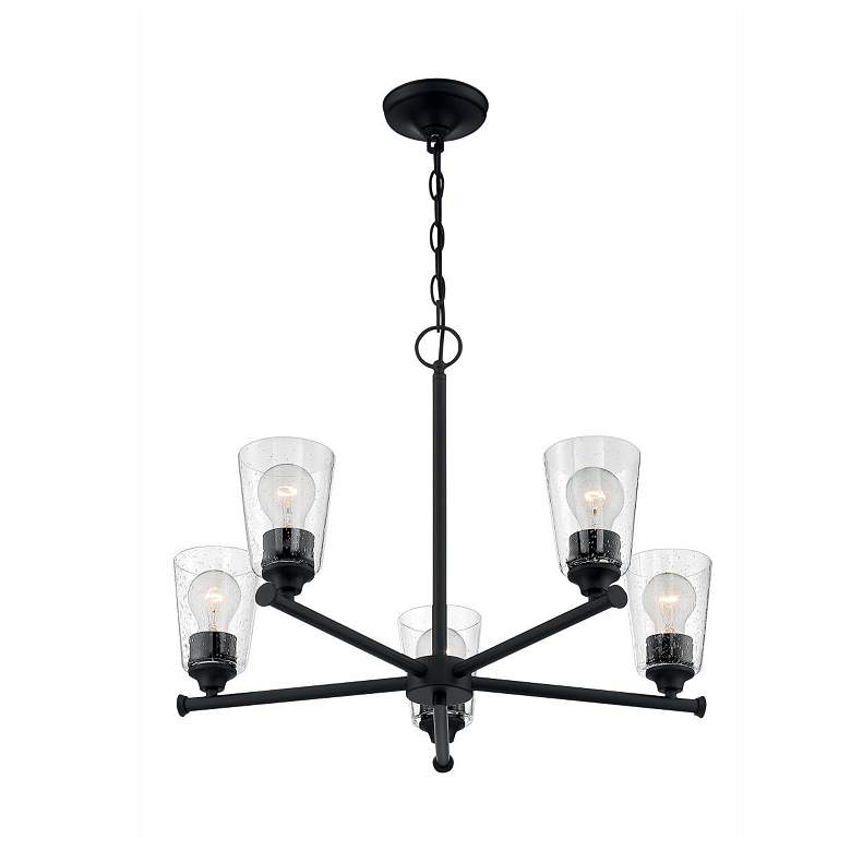 Image 1 Bransel; 5 Light; Chandelier Fixture; Matte Black Finish Seeded Glass
