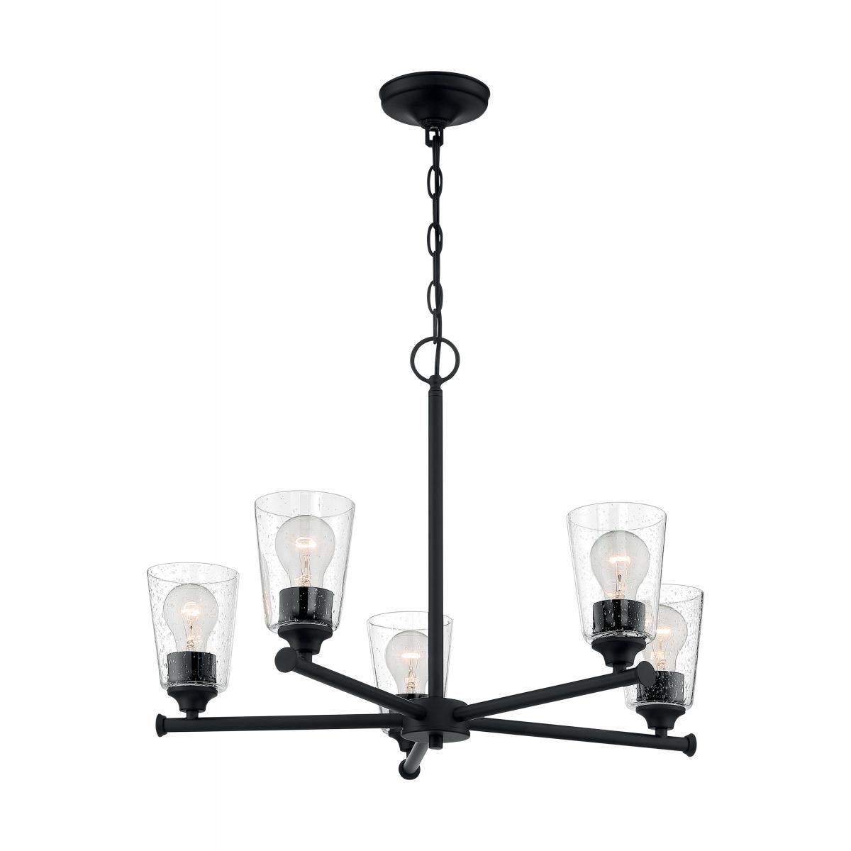 Image 3 Bransel; 5 Light; Chandelier Fixture; Matte Black Finish Seeded Glass more views