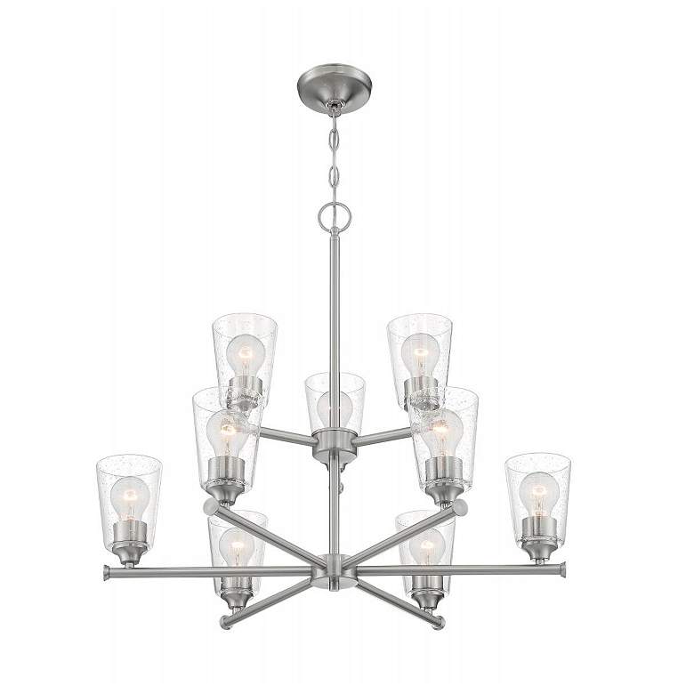 Image 1 Bransel; 9 Light; Chandelier Fixture; Brushed Nickel Finish Seeded Glass