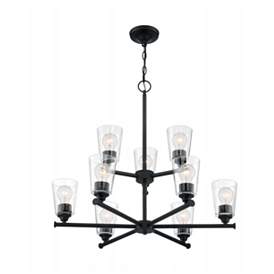 Image1 of Bransel; 9 Light; Chandelier Fixture; Matte Black Finish Seeded Glass