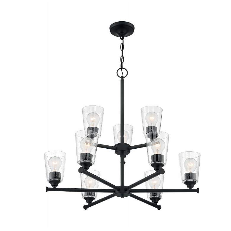 Image 1 Bransel; 9 Light; Chandelier Fixture; Matte Black Finish Seeded Glass