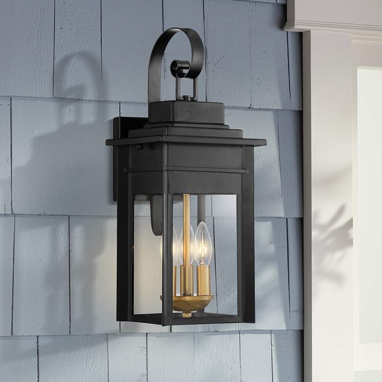 Image 1 Bransford 19 inch High Black-Brass Outdoor Lantern Wall Light