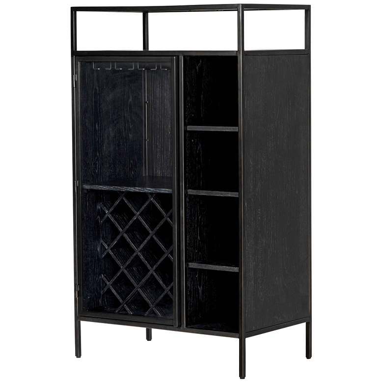 Image 1 Branson 33 inch Wide White Wash Matte Black 5-Shelf Bar Cabinet