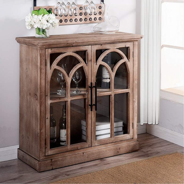 Image 1 Brantley 34" Wide Light Pine 2-Door Glass Windowpane Cabinet
