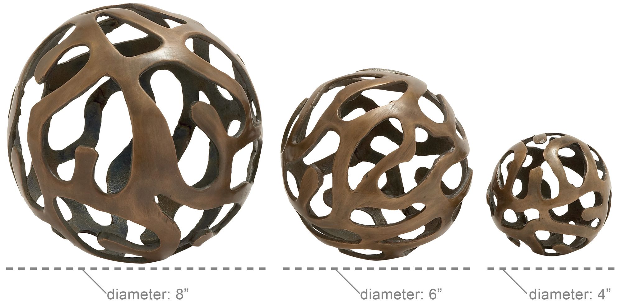 Image 5 Brass Aluminum Metal Contemporary Sculpture, S/3 8", 6", 4"W more views