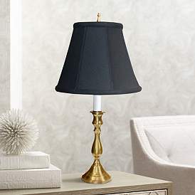 Image1 of Brass and Black Shade 19" High Traditional Candlestick Lamp