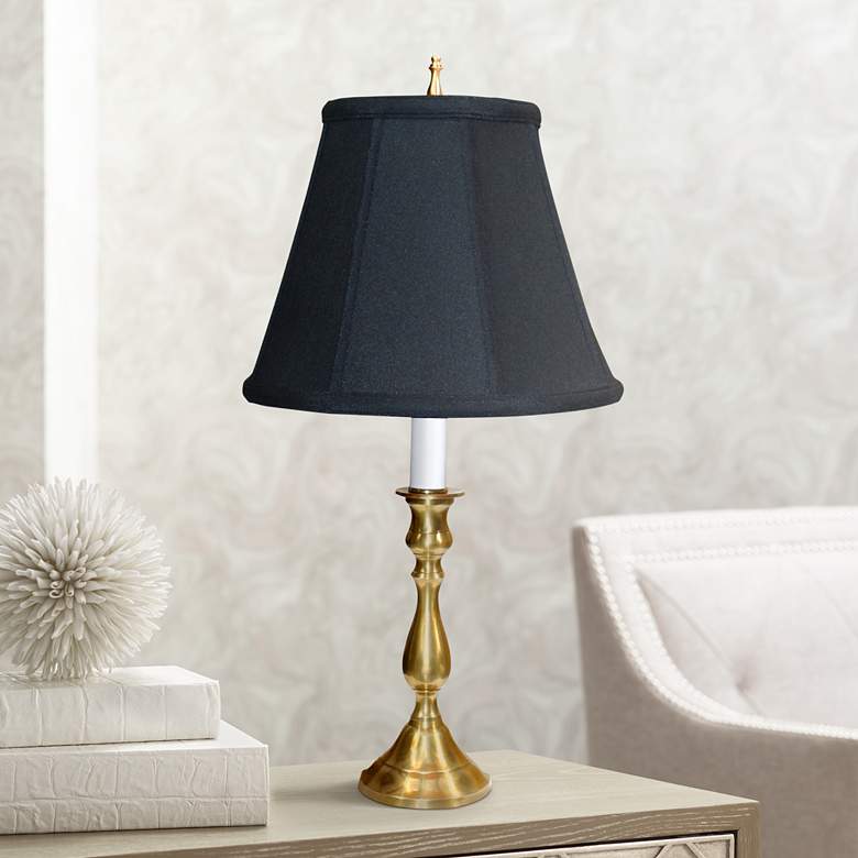 Image 1 Brass and Black Shade 19 inch High Traditional Candlestick Lamp