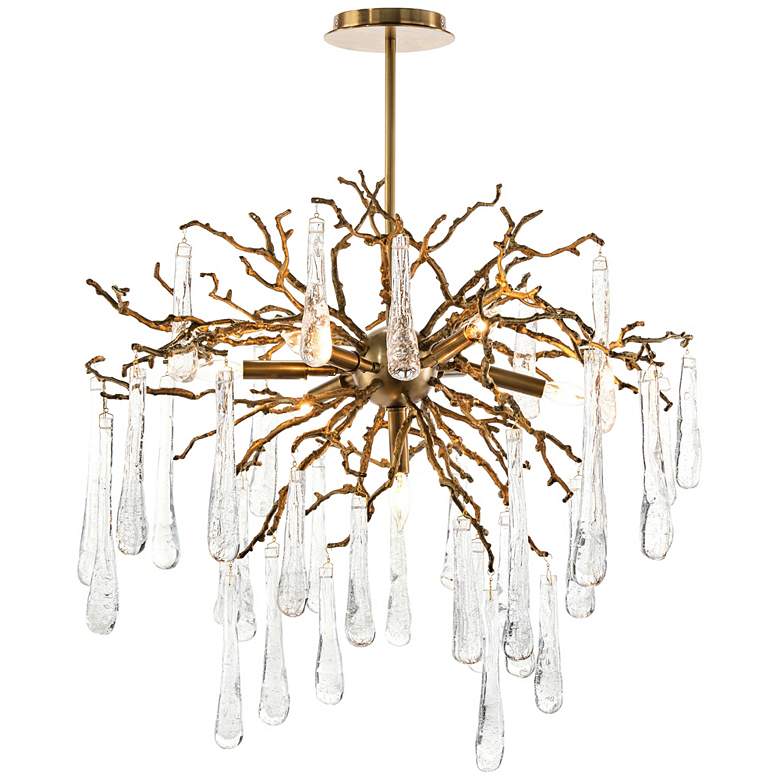 Image 2 Brass and Glass Teardrop 32" Wide 7-Light Chandelier