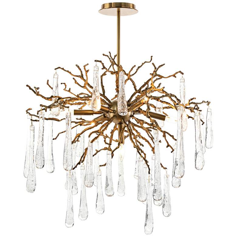 Image 2 Brass and Glass Teardrop 32 inch Wide 7-Light Chandelier