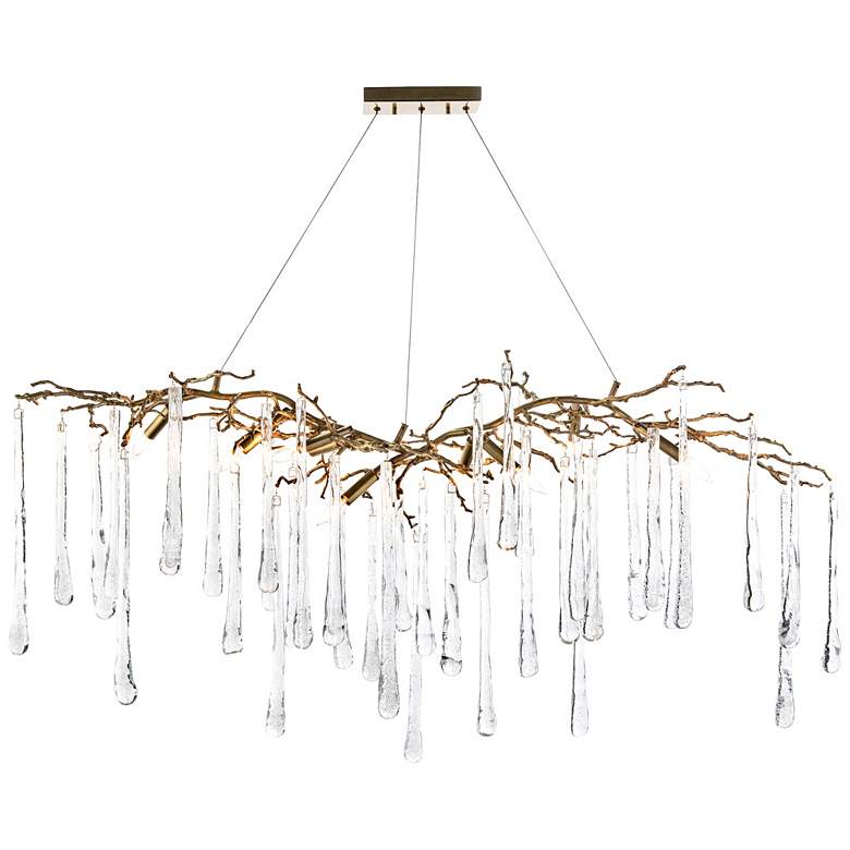 Image 2 Brass and Glass Teardrop 60" Wide 9-Light Island Chandelier