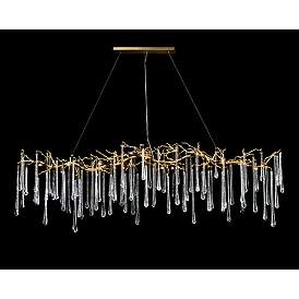 Image1 of Brass and Glass Teardrop 84" Wide 14-Light Island Chandelier
