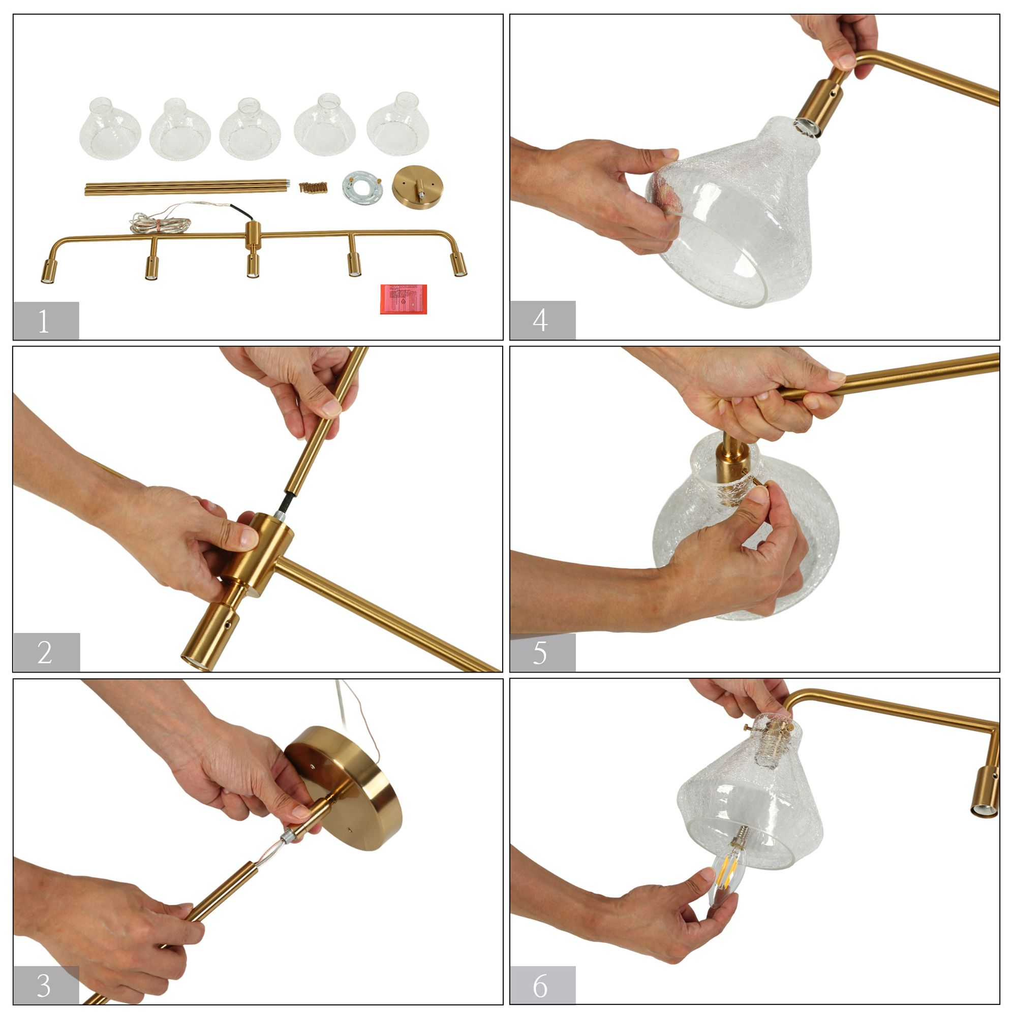 Image 3 Brass Glass 5-Light Kitchen Island Pendant more views