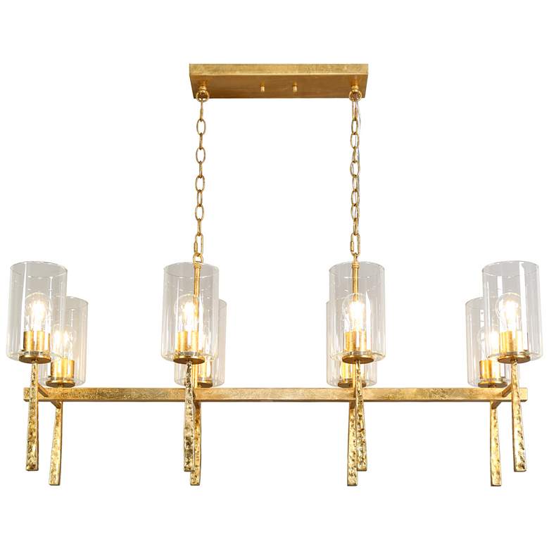 Image 1 Brass Glass 8-Light Linear Island Pendant