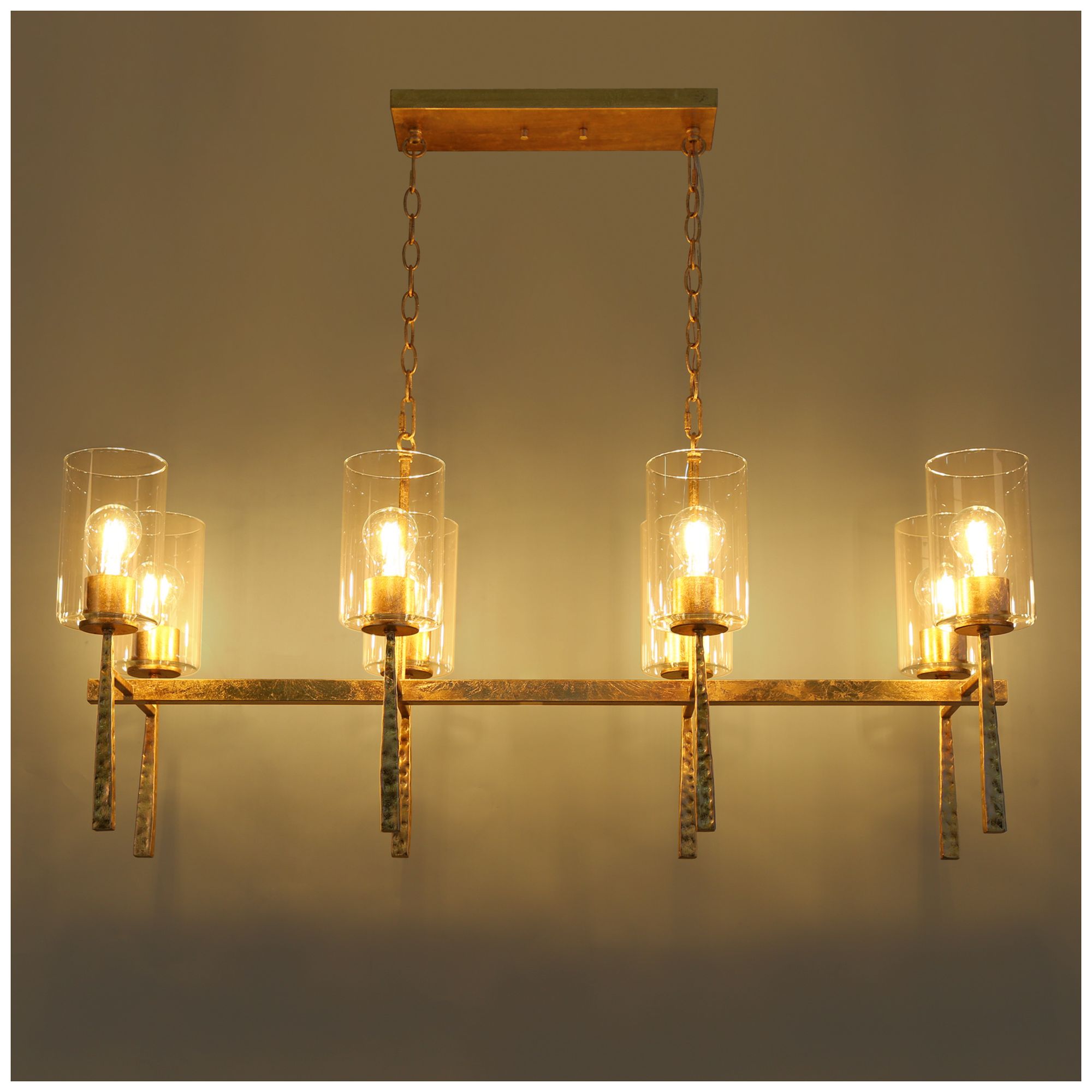Image 2 Brass Glass 8-Light Linear Island Pendant more views