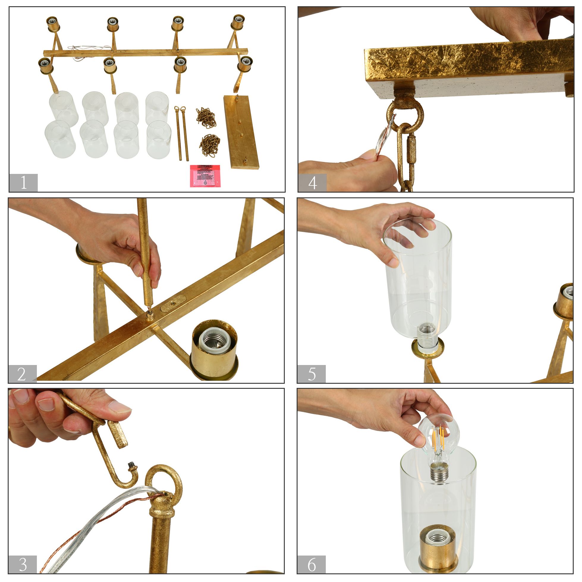 Image 4 Brass Glass 8-Light Linear Island Pendant more views