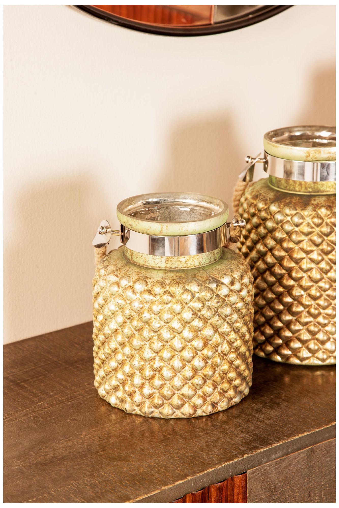 Image 2 Brass Glass  Candle Lantern, 7" x 7" x 9" more views