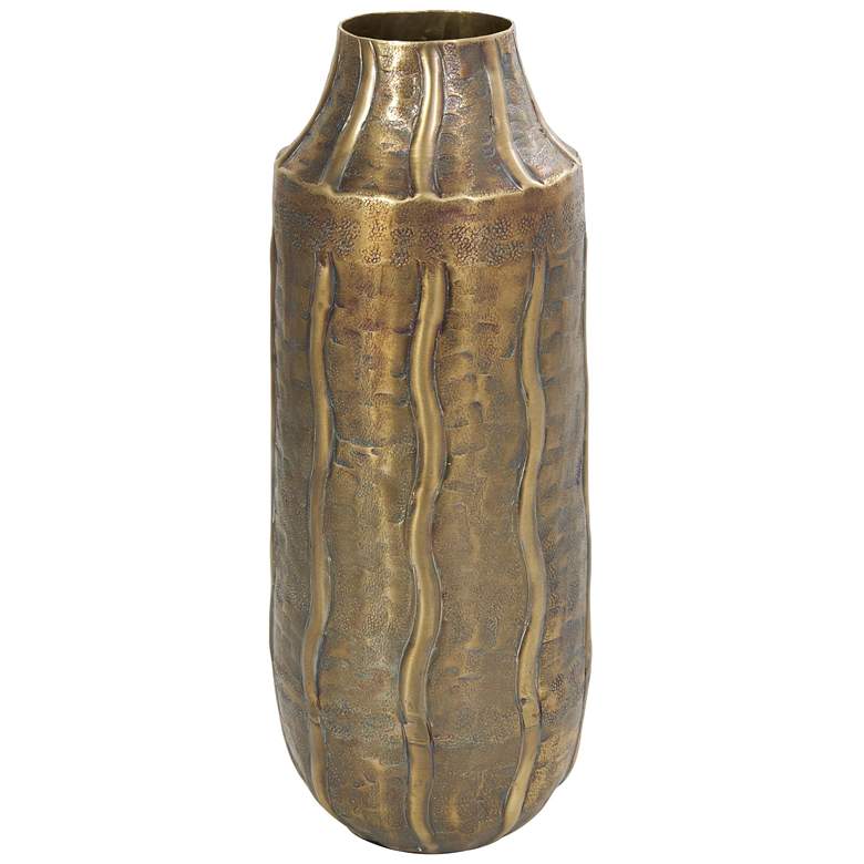 Image 1 Brass Metal Contemporary Vase, 6" x 6" x 14"